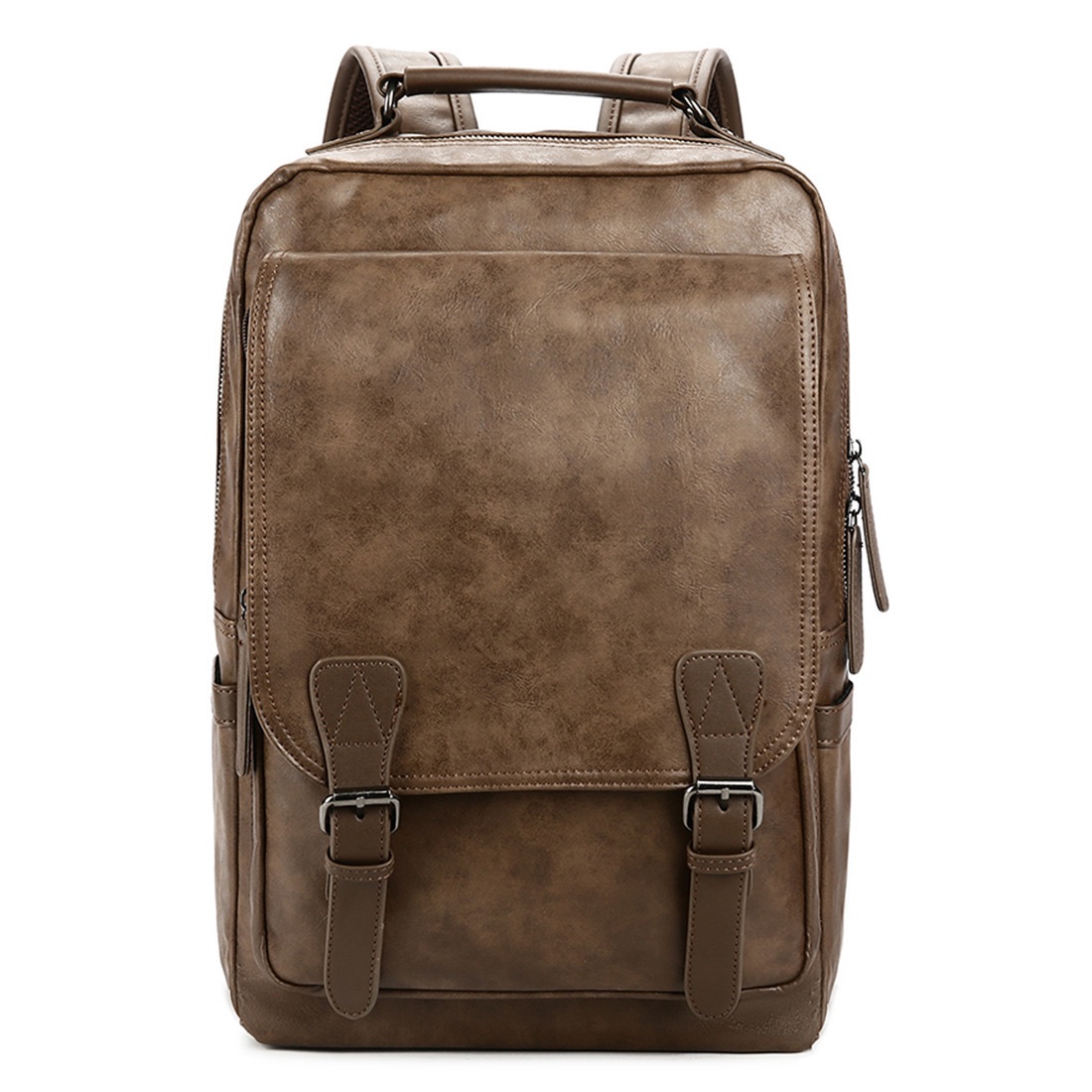 Backpack for Men Fashion Men's Backpack Student Travel Buckle PU Leather Bag Large Laptop Backpacks Male Casual Schoolbag for Teenagers Boys Business School Bags Men Women Waterproof Bag