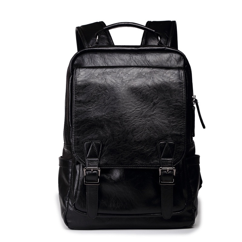 Backpack for Men Fashion Men's Backpack Student Travel Buckle PU Leather Bag Large Laptop Backpacks Male Casual Schoolbag for Teenagers Boys Business School Bags Men Women Waterproof Bag