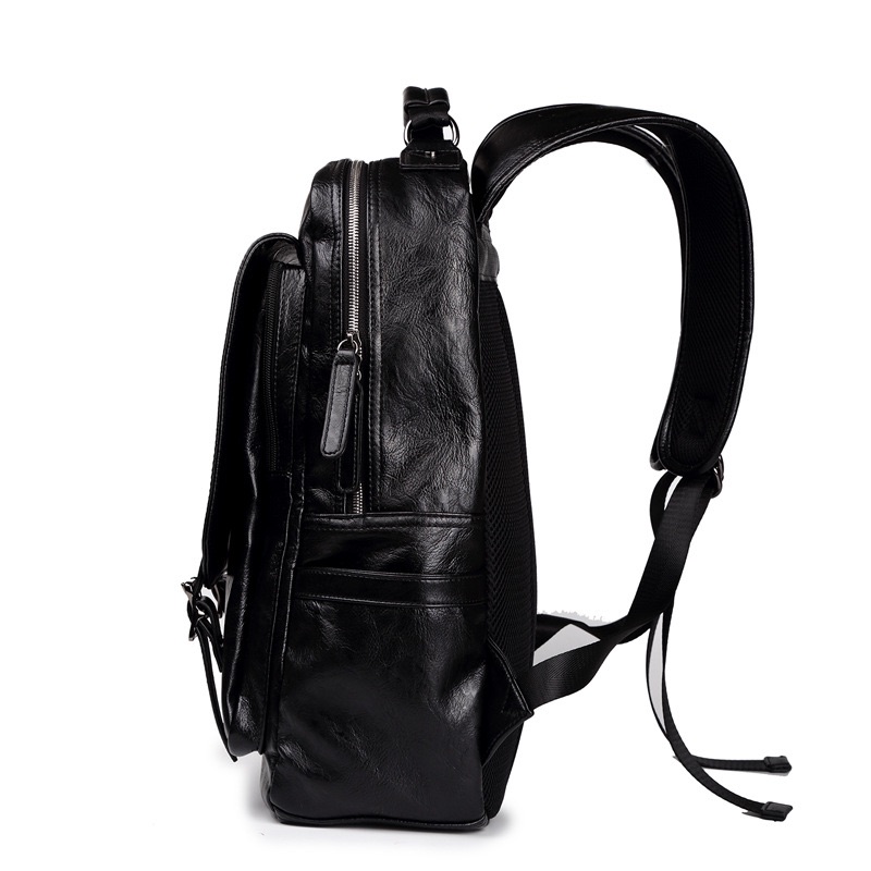 Backpack for Men Fashion Men's Backpack Student Travel Buckle PU Leather Bag Large Laptop Backpacks Male Casual Schoolbag for Teenagers Boys Business School Bags Men Women Waterproof Bag