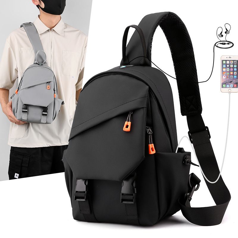 Men Bags Messenger Bags Shoulder Bags Chest Bags Cross-Body Sling Bags Casual Versatile Men's Chest Bag Korean Version Fashionable Simple Shoulder Bag Multifunctional USB Charging Crossbody Backpack