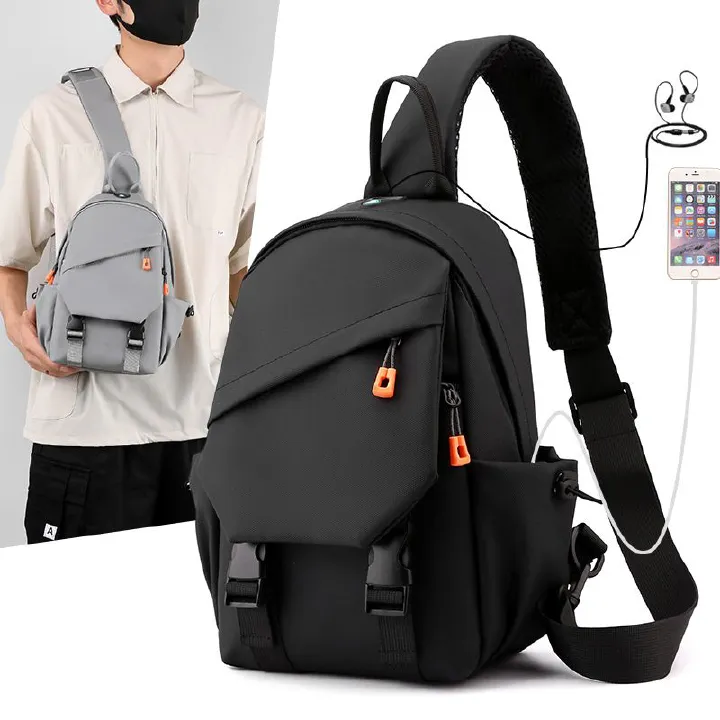 Men Bags Messenger Bags Shoulder Bags Chest Bags Cross-Body Sling Bags Casual Versatile Men's Chest Bag Korean Version Fashionable Simple Shoulder Bag Multifunctional USB Charging Crossbody Backpack