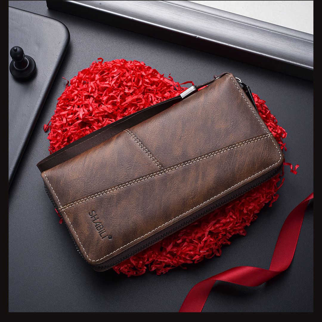 Wallet Man Leather Long Wallet Money Wallet Card Holder Multi Slot Male Business Billfold Purse Zipper Large Capacity Money Clip Bag Small ID Card Holder Fashion Coin Pouch Mens Luxury Phone Bag