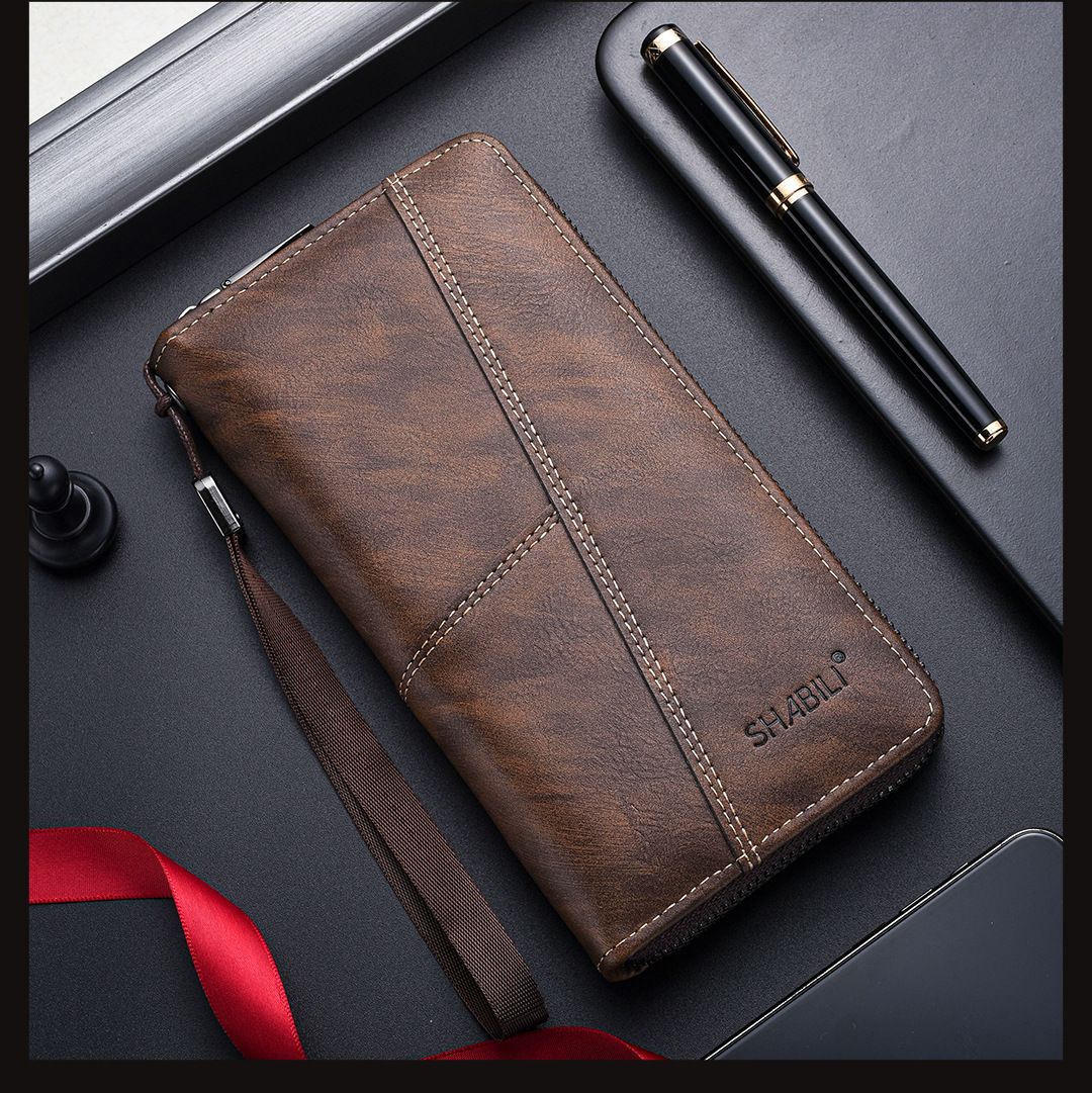 Wallet Man Leather Long Wallet Money Wallet Card Holder Multi Slot Male Business Billfold Purse Zipper Large Capacity Money Clip Bag Small ID Card Holder Fashion Coin Pouch Mens Luxury Phone Bag