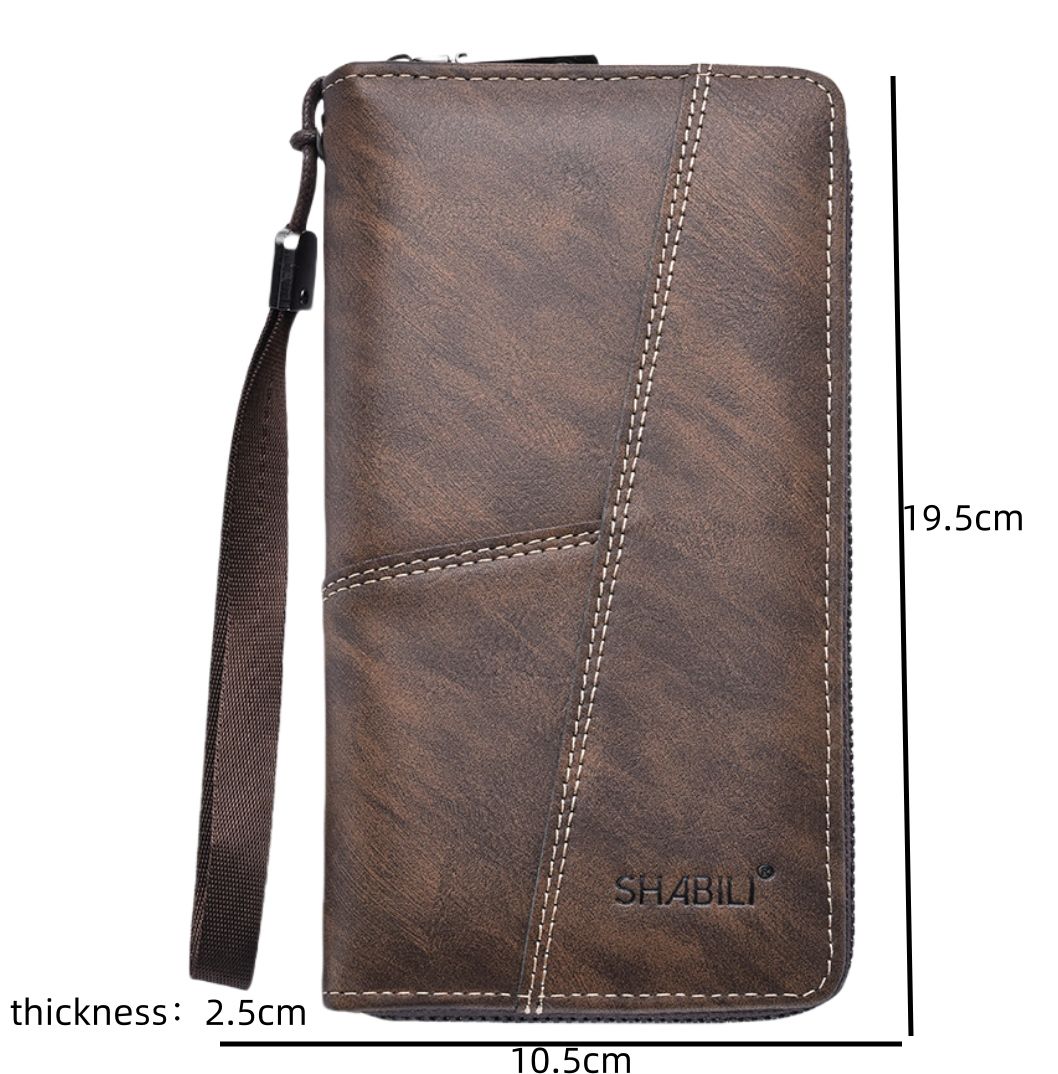 Wallet Man Leather Long Wallet Money Wallet Card Holder Multi Slot Male Business Billfold Purse Zipper Large Capacity Money Clip Bag Small ID Card Holder Fashion Coin Pouch Mens Luxury Phone Bag