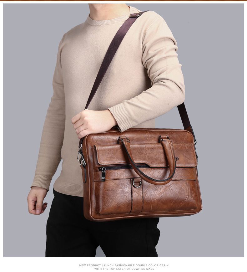 Briefcase Bags Men Leather Handbag Laptop Bag Portable Business Messenger Bag Luxury Shoulder Bag