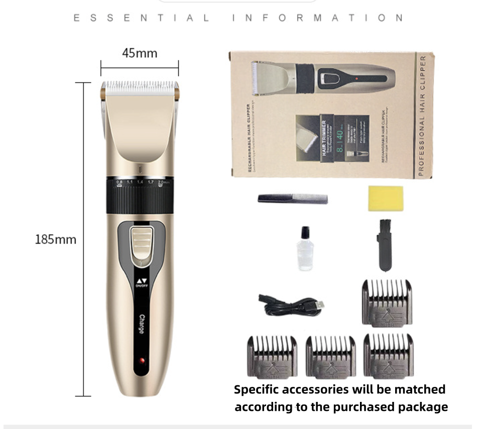 Professional Electric Cordless Hair Clipper with Accessory Blade Guard Rechargeable Balding Hair Clippers