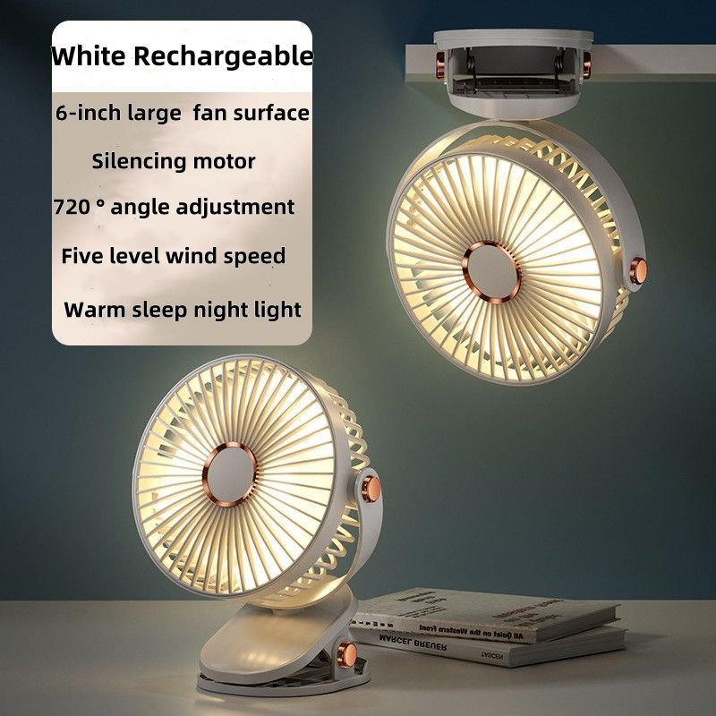 Fan Portable Fan Electric Fan Light Multi Functional Clip Fan with Night Light Desk Fan USB Rechargeable Small Fan Student Dormitory Quiet Five Speeds Mini Fan for Home Office Car Outdoor Travel