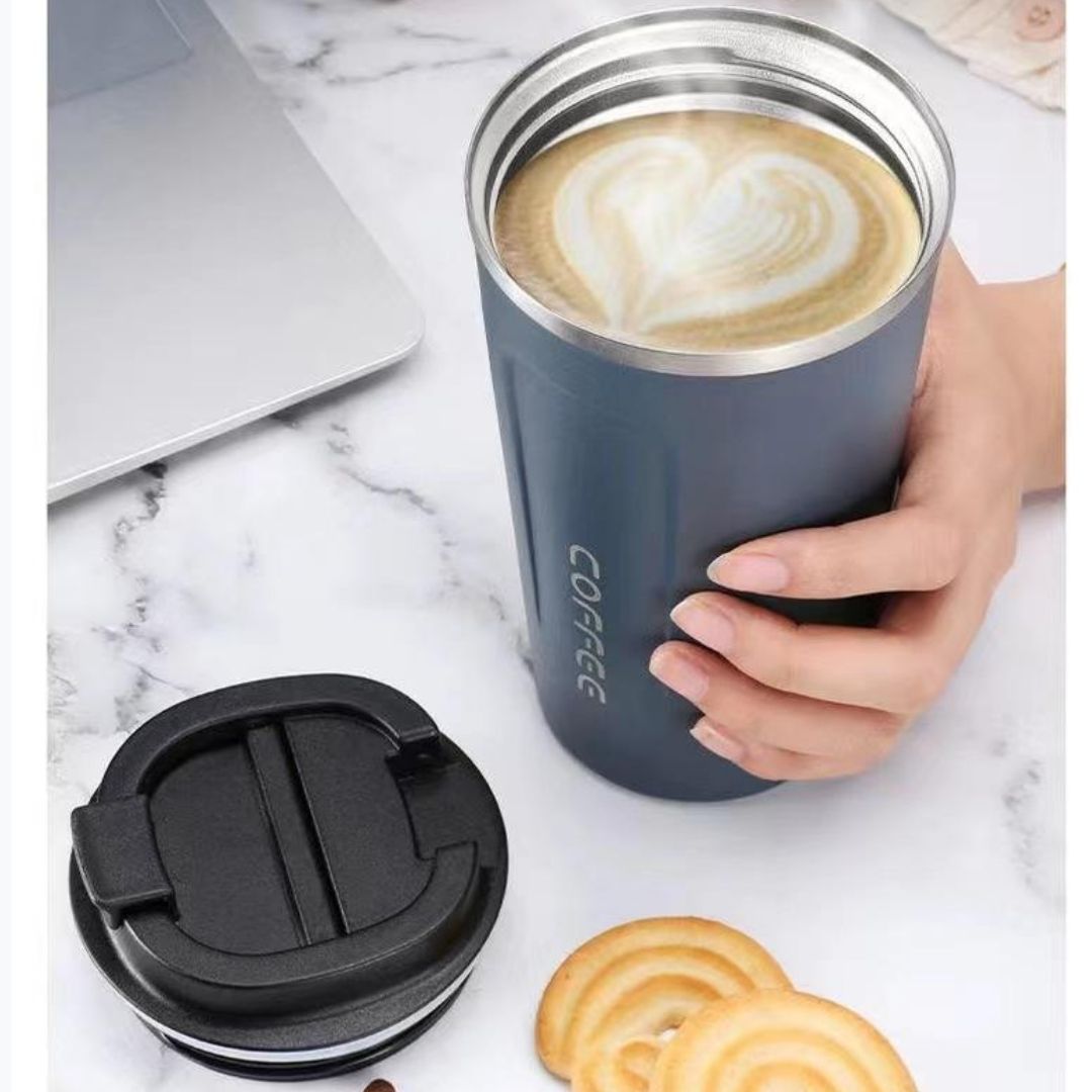 510ML Vacuum Flask Large Capacity Coffee Cup Mug Outdoor Portable Travel Cup Hot Cold Water Thermos Bottle Stainless Steel Insulated Cup Vacuum Flask Men Women Reusable Office Cup with Leak-proof Lid