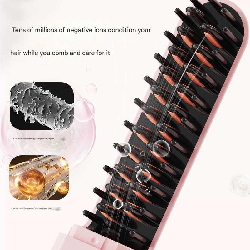 Hair Straightener Comb Electric Curling Brush New Capsule Straight Comb Negative Iron Hair Care Home Wireless Portable Hair Straightener Straight Roll Dry Wet Dual Use Hair Styling Tools