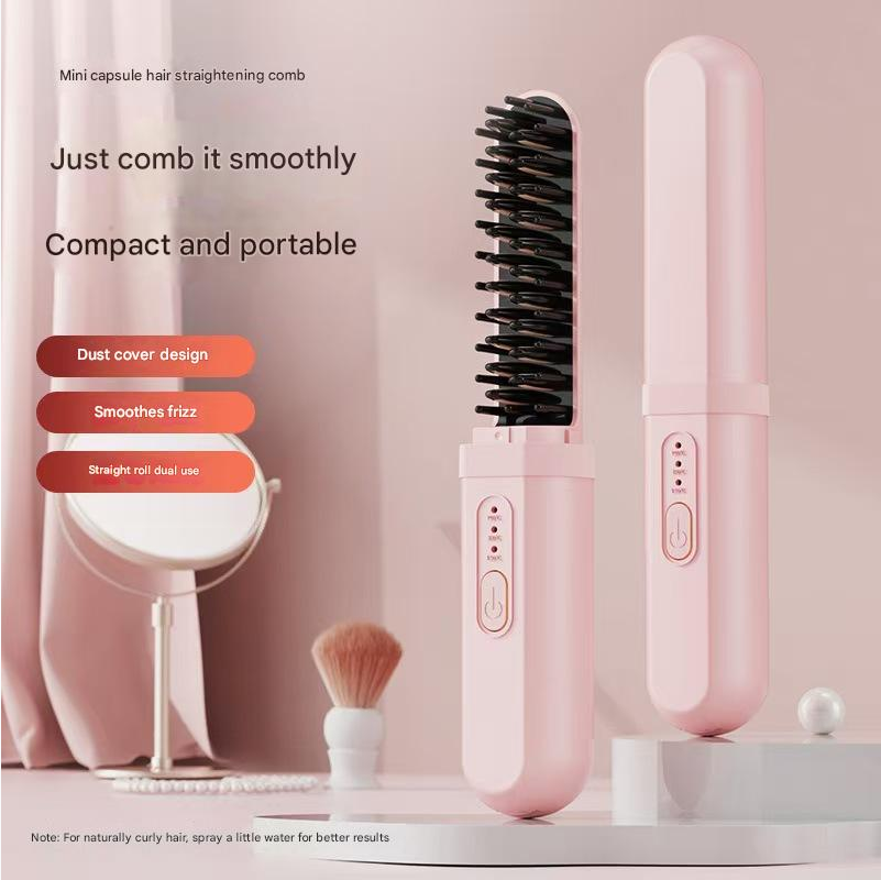 Hair Straightener Comb Electric Curling Brush New Capsule Straight Comb Negative Iron Hair Care Home Wireless Portable Hair Straightener Straight Roll Dry Wet Dual Use Hair Styling Tools