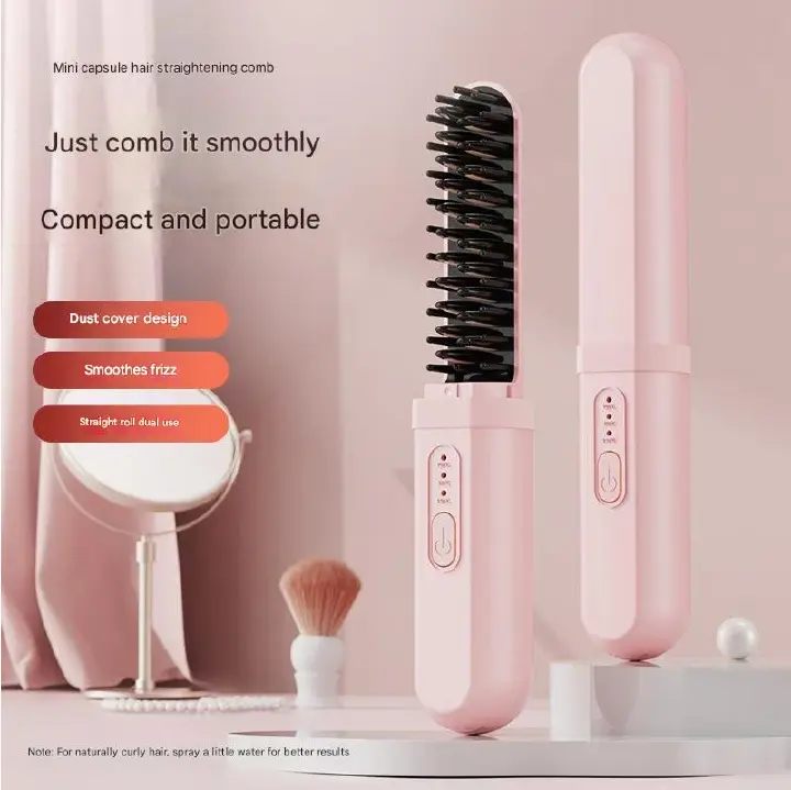 Hair Straightener Comb Electric Curling Brush New Capsule Straight Comb Negative Iron Hair Care Home Wireless Portable Hair Straightener Straight Roll Dry Wet Dual Use Hair Styling Tools