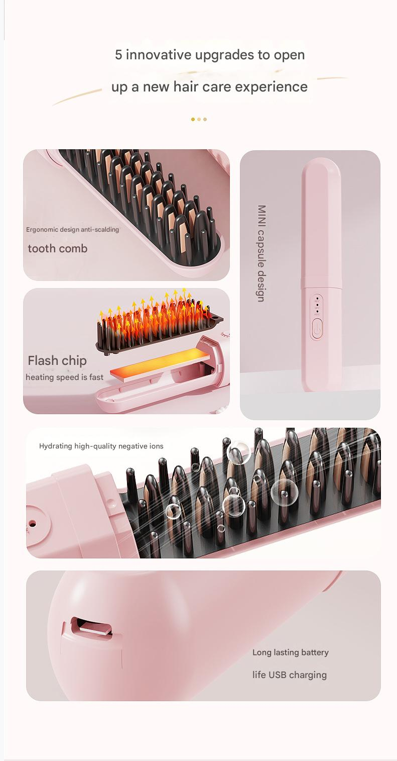Hair Straightener Comb Electric Curling Brush New Capsule Straight Comb Negative Iron Hair Care Home Wireless Portable Hair Straightener Straight Roll Dry Wet Dual Use Hair Styling Tools