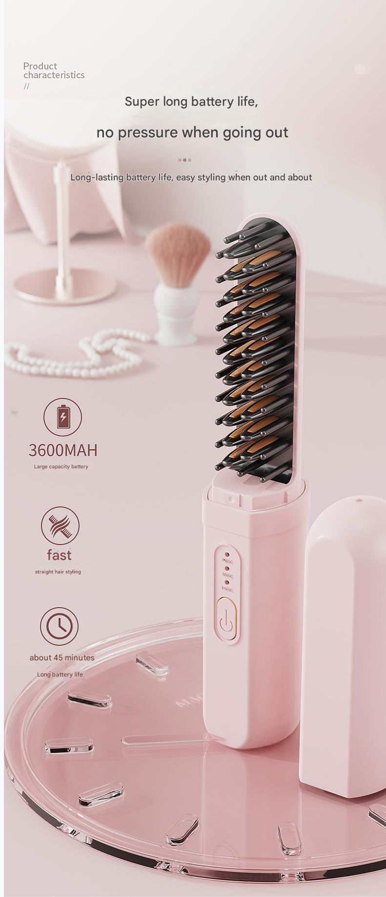 Hair Straightener Comb Electric Curling Brush New Capsule Straight Comb Negative Iron Hair Care Home Wireless Portable Hair Straightener Straight Roll Dry Wet Dual Use Hair Styling Tools