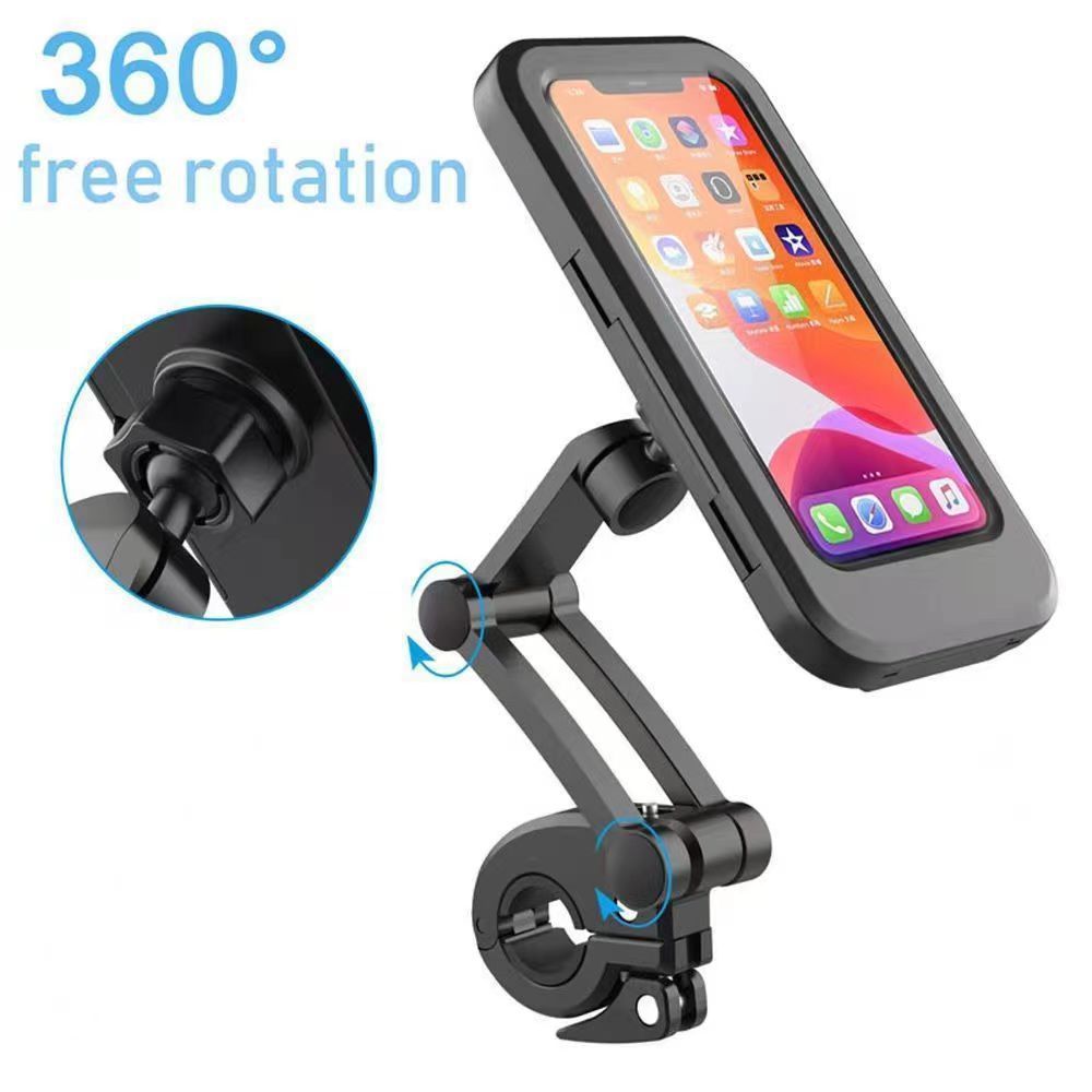 Motorcycle Phone Holder Rotatable Waterproof Navigation Mobile Phone Holder Bracket Mount for Smartphone Bike Bicycle Fully Enclosed Touch Screen Cellphone Holder Rain Cover for Phone
