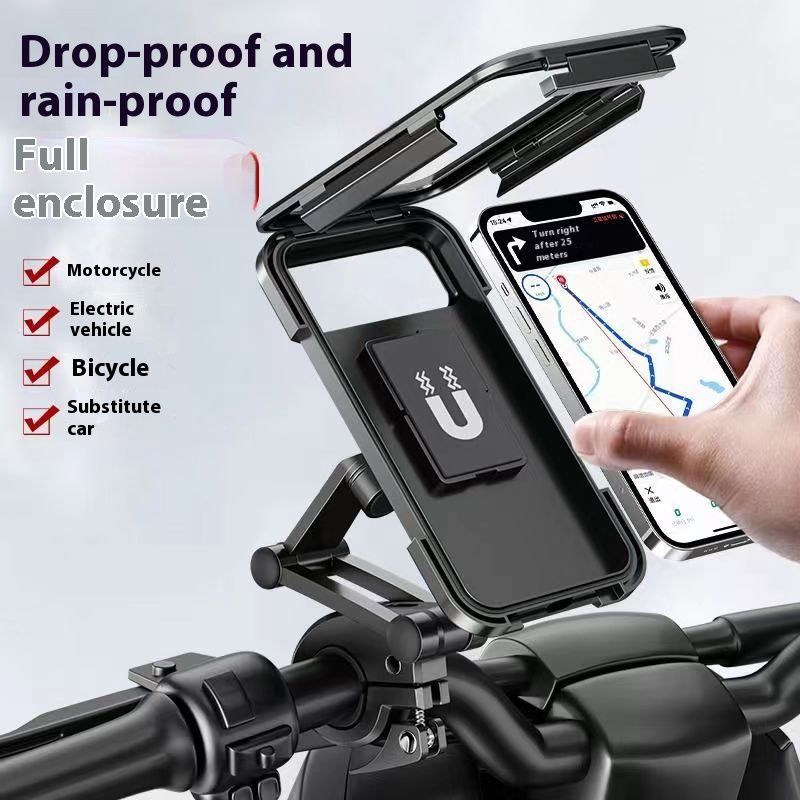 Motorcycle Phone Holder Rotatable Waterproof Navigation Mobile Phone Holder Bracket Mount for Smartphone Bike Bicycle Fully Enclosed Touch Screen Cellphone Holder Rain Cover for Phone