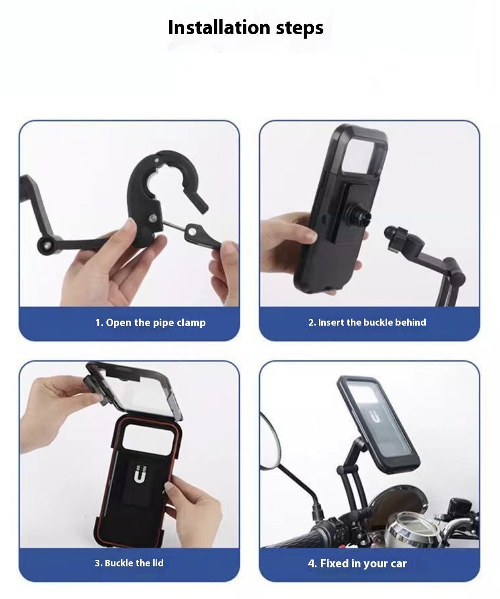 Motorcycle Phone Holder Rotatable Waterproof Navigation Mobile Phone Holder Bracket Mount for Smartphone Bike Bicycle Fully Enclosed Touch Screen Cellphone Holder Rain Cover for Phone