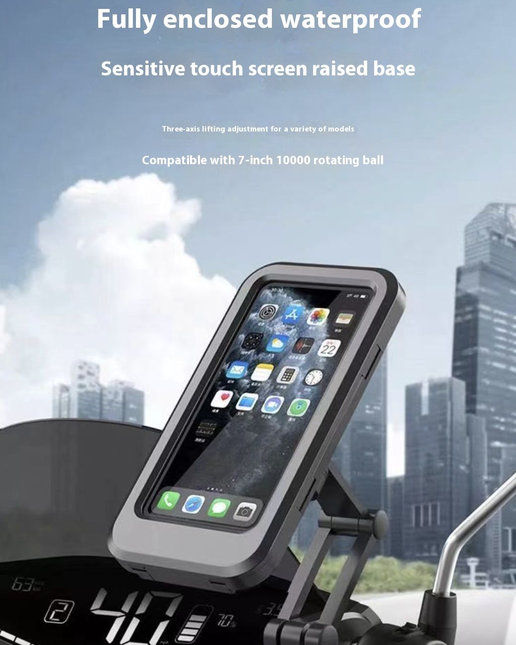 Motorcycle Phone Holder Rotatable Waterproof Navigation Mobile Phone Holder Bracket Mount for Smartphone Bike Bicycle Fully Enclosed Touch Screen Cellphone Holder Rain Cover for Phone