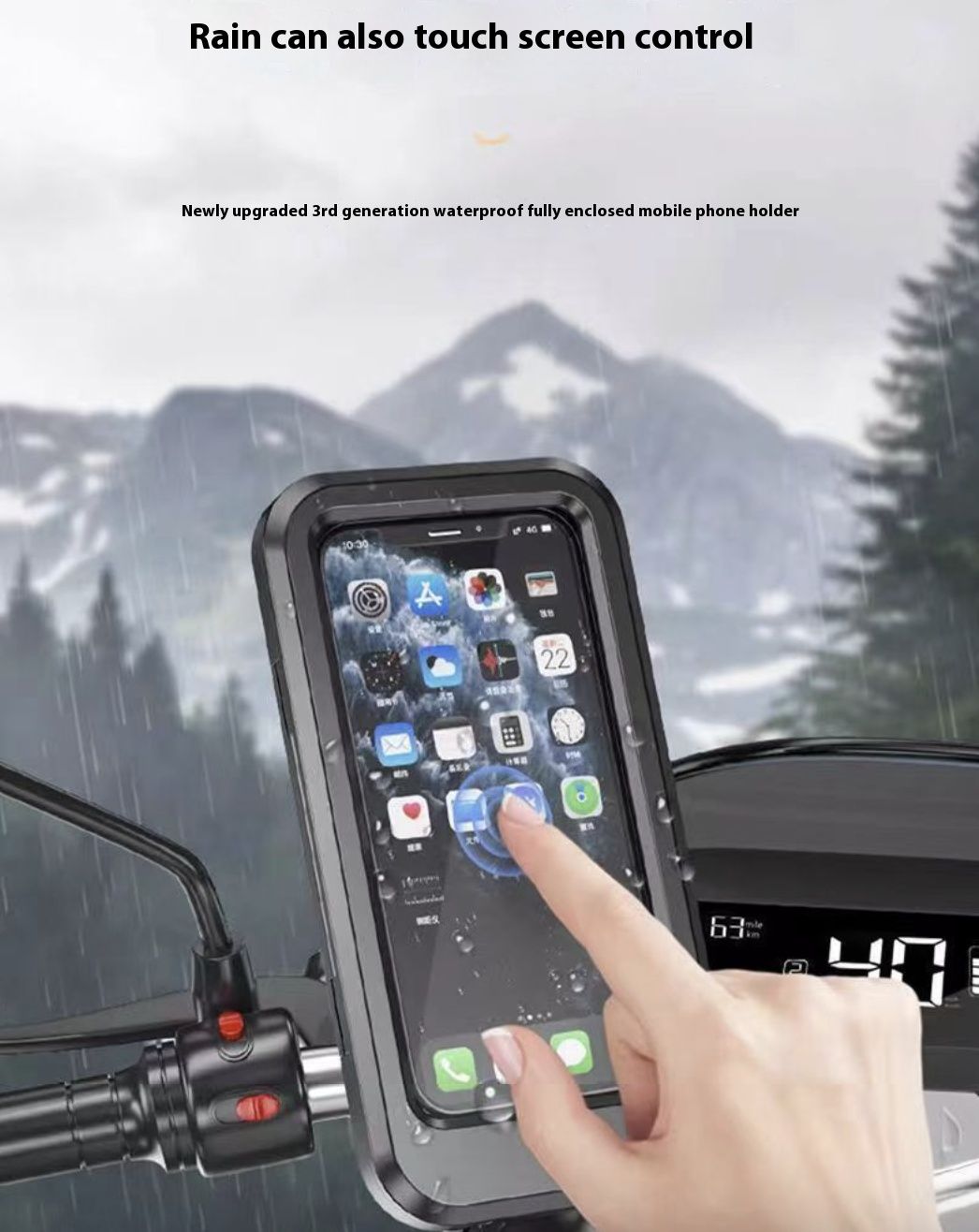 Motorcycle Phone Holder Rotatable Waterproof Navigation Mobile Phone Holder Bracket Mount for Smartphone Bike Bicycle Fully Enclosed Touch Screen Cellphone Holder Rain Cover for Phone