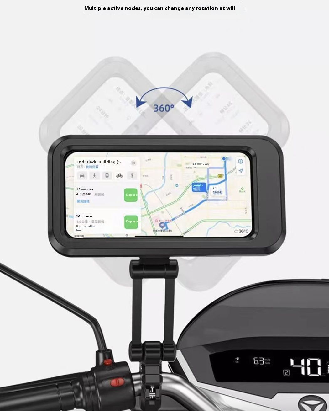 Motorcycle Phone Holder Rotatable Waterproof Navigation Mobile Phone Holder Bracket Mount for Smartphone Bike Bicycle Fully Enclosed Touch Screen Cellphone Holder Rain Cover for Phone