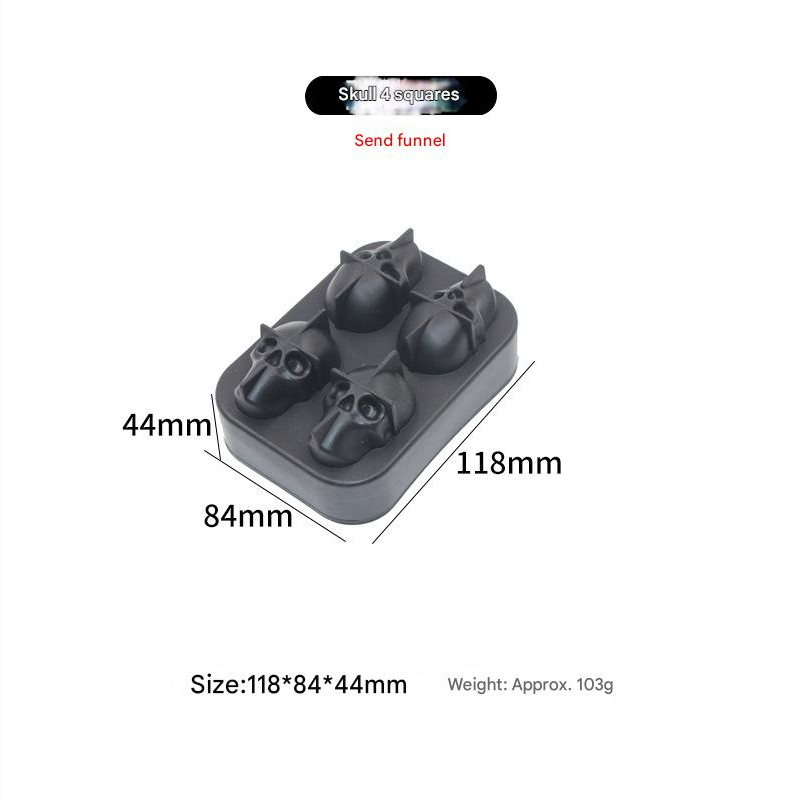 Ice Cube Maker Tray Black Silicone Ice Tray Bar Ice Hockey Mold Halloween Skull Ice Making Box with Lid Food Grade Silicone 4 Ice Grids