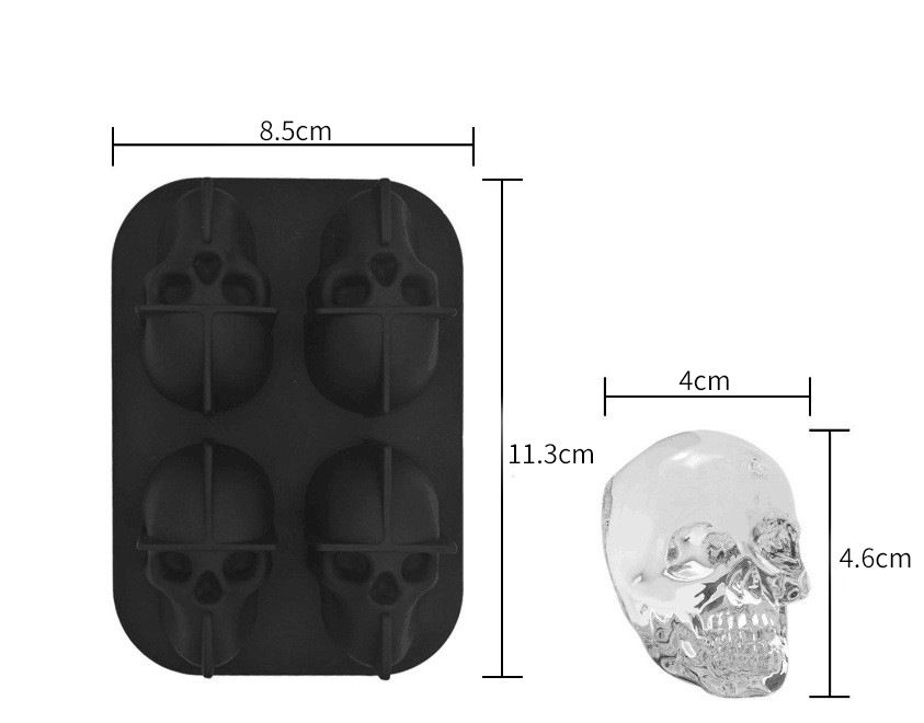 Ice Cube Maker Tray Black Silicone Ice Tray Bar Ice Hockey Mold Halloween Skull Ice Making Box with Lid Food Grade Silicone 4 Ice Grids