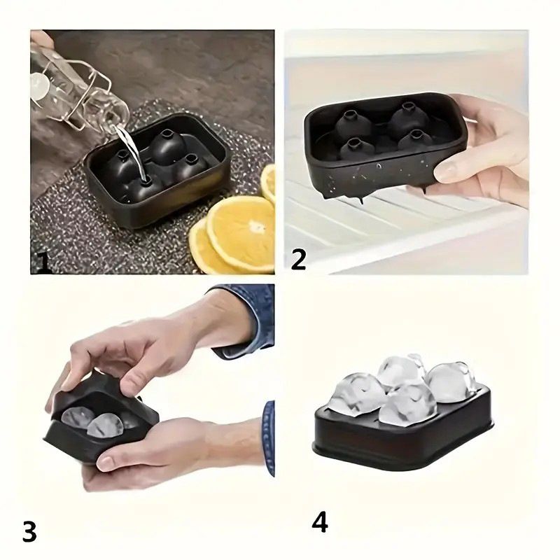 Ice Cube Maker Tray Black Silicone Ice Tray Bar Ice Hockey Mold Halloween Skull Ice Making Box with Lid Food Grade Silicone 4 Ice Grids