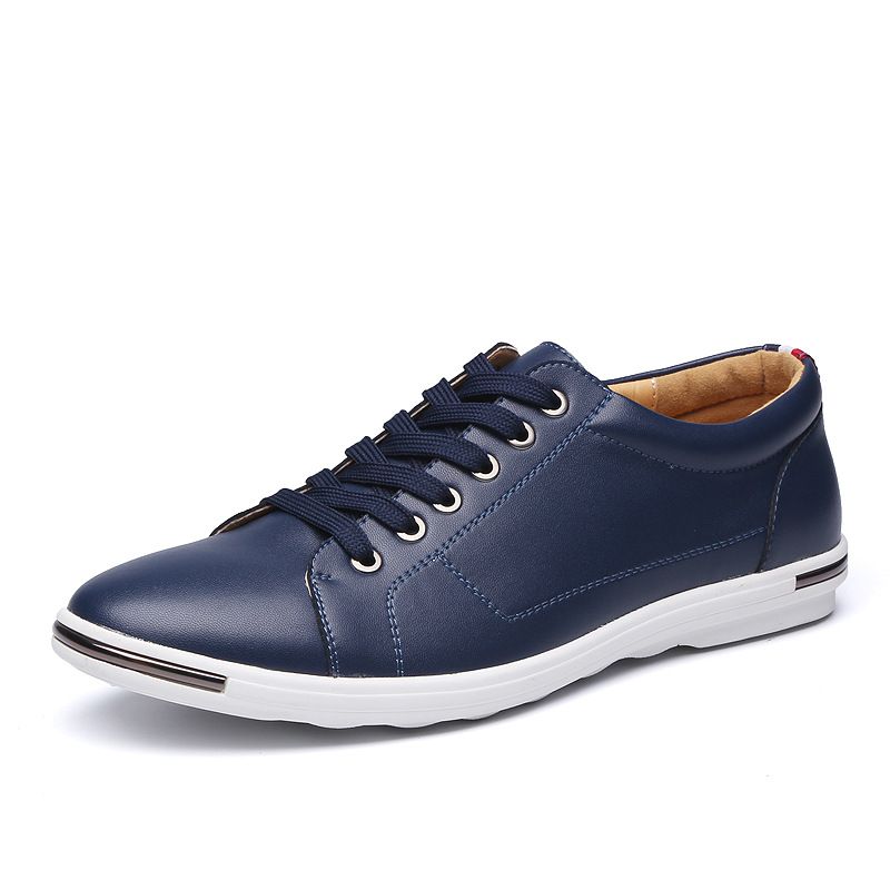 Large Size Men's Shoes Fashionable Lace up Leather Shoes White Casual Shoes Student Board Shoes