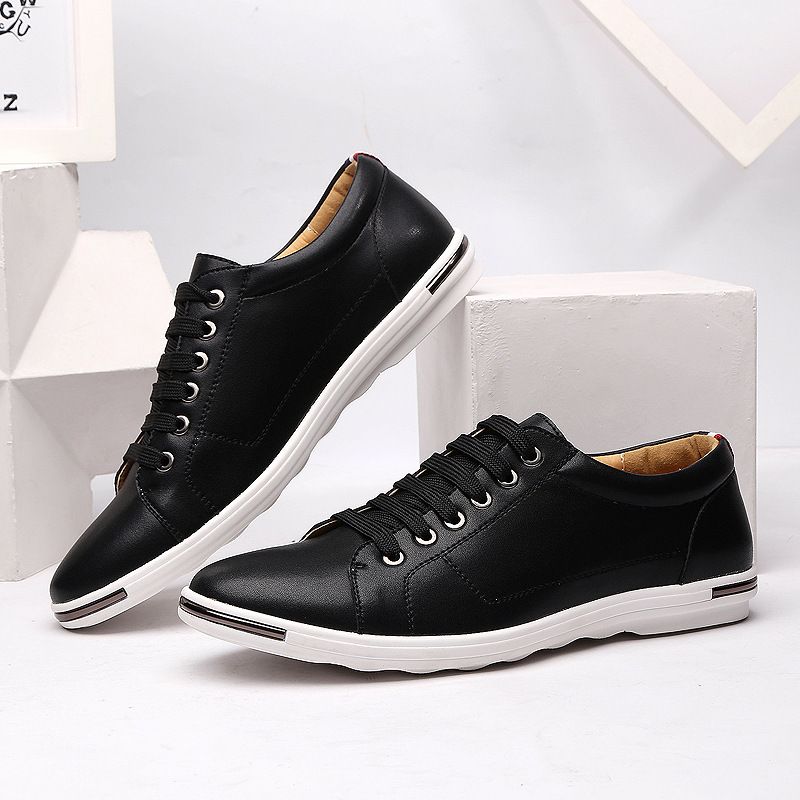 Large Size Men's Shoes Fashionable Lace up Leather Shoes White Casual Shoes Student Board Shoes