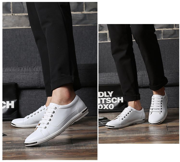 Large Size Men's Shoes Fashionable Lace up Leather Shoes White Casual Shoes Student Board Shoes