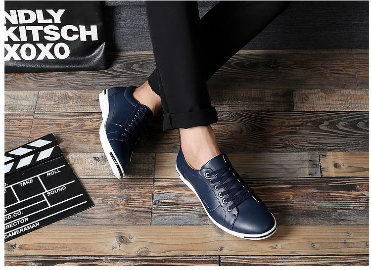 Large Size Men's Shoes Fashionable Lace up Leather Shoes White Casual Shoes Student Board Shoes