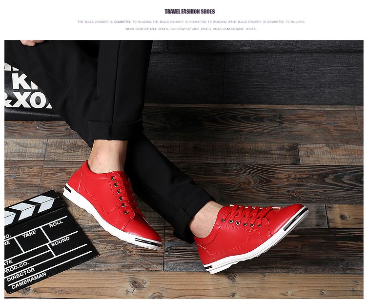 Large Size Men's Shoes Fashionable Lace up Leather Shoes White Casual Shoes Student Board Shoes