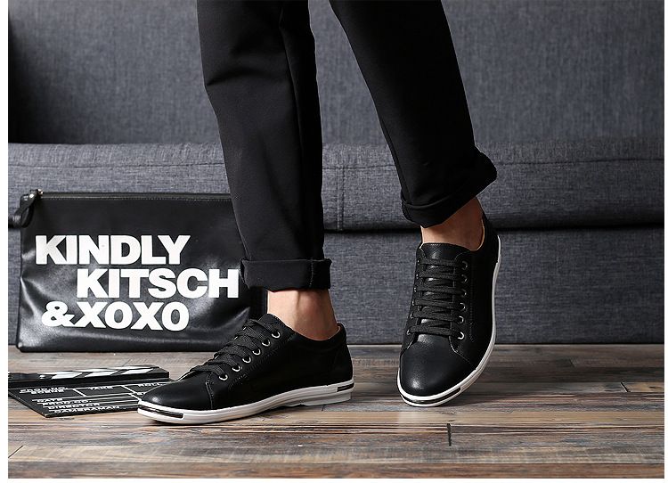 Large Size Men's Shoes Fashionable Lace up Leather Shoes White Casual Shoes Student Board Shoes