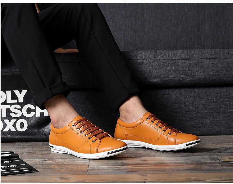 Large Size Men's Shoes Fashionable Lace up Leather Shoes White Casual Shoes Student Board Shoes