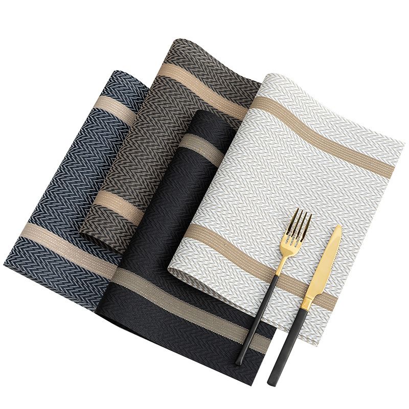 8 pcs one set Place Mat Table Mat PVC Waterproof Oil Resistant Heat-Insulating Dining Table Mat Golden Arrow Pattern Rectangle Hotel Restaurant Western Mat Teslin Woven Placemat Kitchen Table Mats