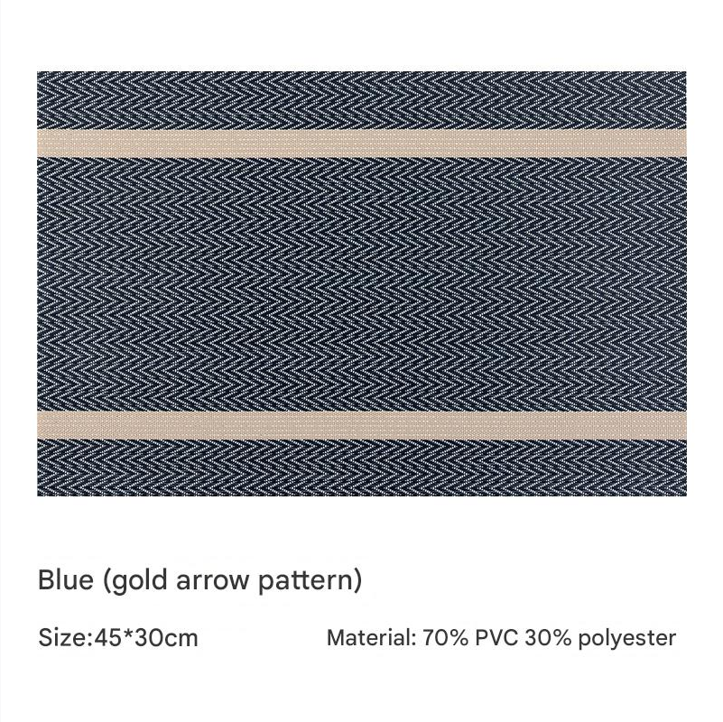 8 pcs one set Place Mat Table Mat PVC Waterproof Oil Resistant Heat-Insulating Dining Table Mat Golden Arrow Pattern Rectangle Hotel Restaurant Western Mat Teslin Woven Placemat Kitchen Table Mats
