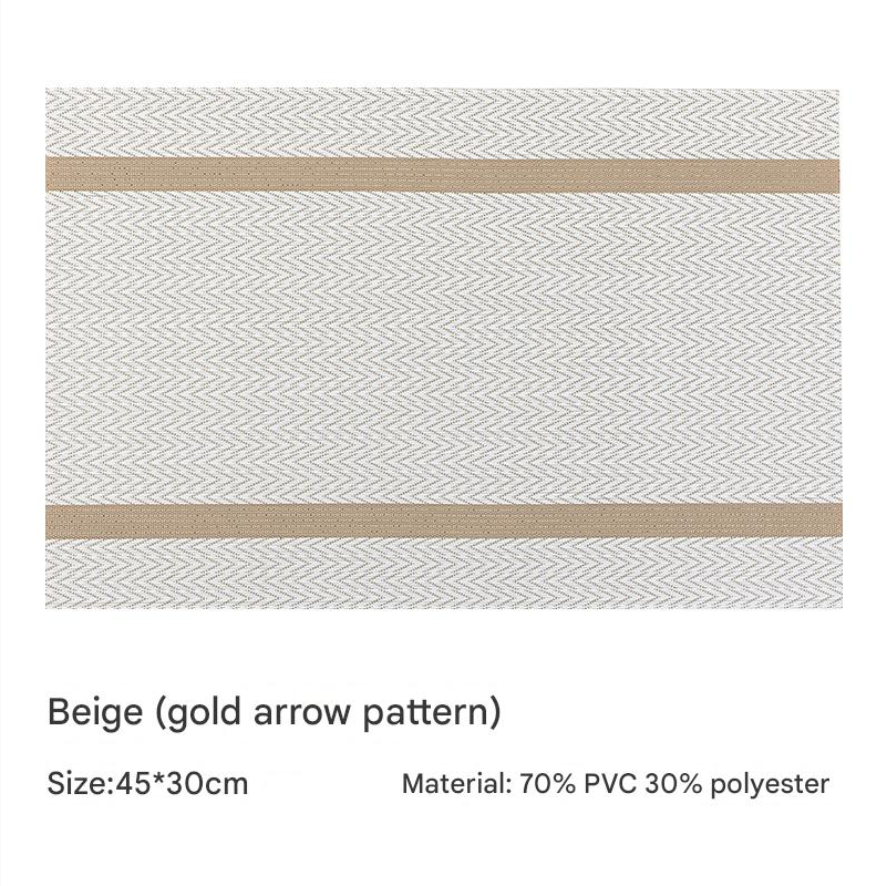 8 pcs one set Place Mat Table Mat PVC Waterproof Oil Resistant Heat-Insulating Dining Table Mat Golden Arrow Pattern Rectangle Hotel Restaurant Western Mat Teslin Woven Placemat Kitchen Table Mats