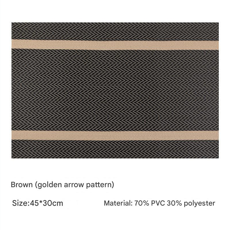 8 pcs one set Place Mat Table Mat PVC Waterproof Oil Resistant Heat-Insulating Dining Table Mat Golden Arrow Pattern Rectangle Hotel Restaurant Western Mat Teslin Woven Placemat Kitchen Table Mats