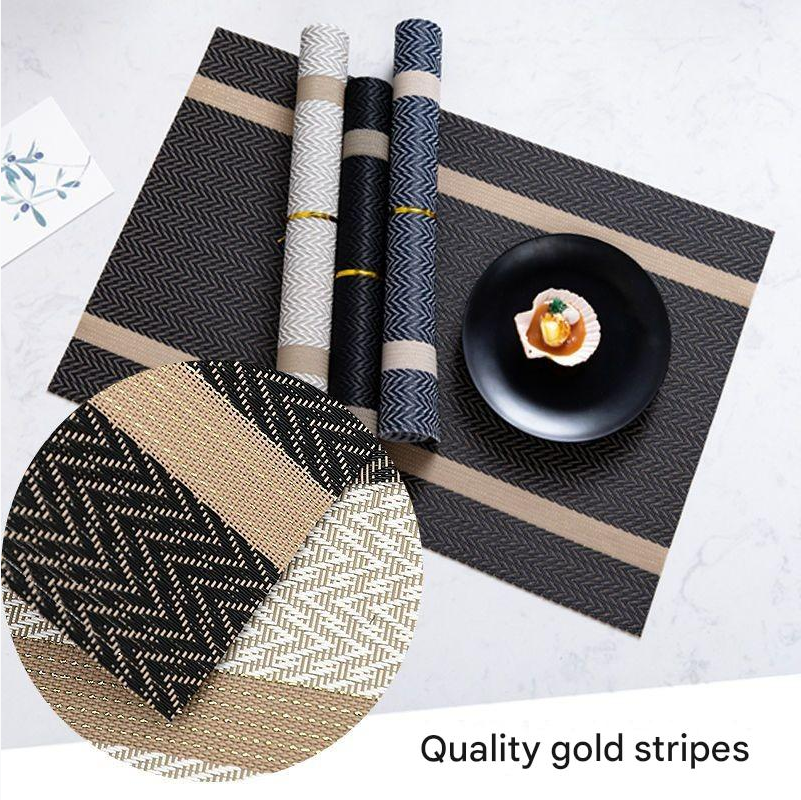 8 pcs one set Place Mat Table Mat PVC Waterproof Oil Resistant Heat-Insulating Dining Table Mat Golden Arrow Pattern Rectangle Hotel Restaurant Western Mat Teslin Woven Placemat Kitchen Table Mats