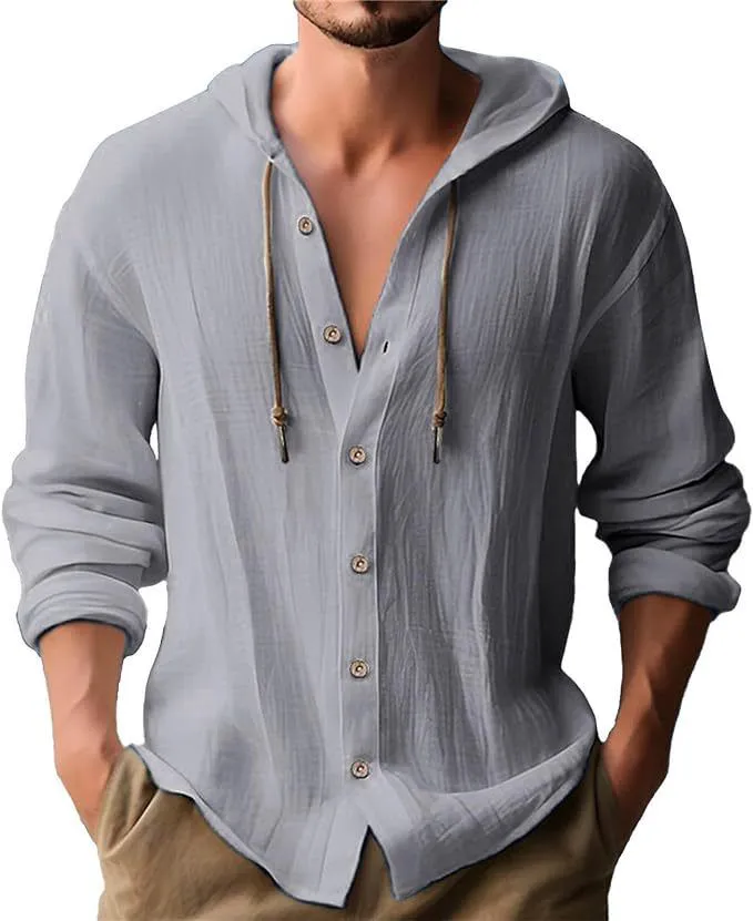 Men's Clothing Tops Sweatshirts Hoodies New Spring Summer Men's Hooded T-Shirt Solid Color Cotton Hemp Men's Casual Long Sleeve Top