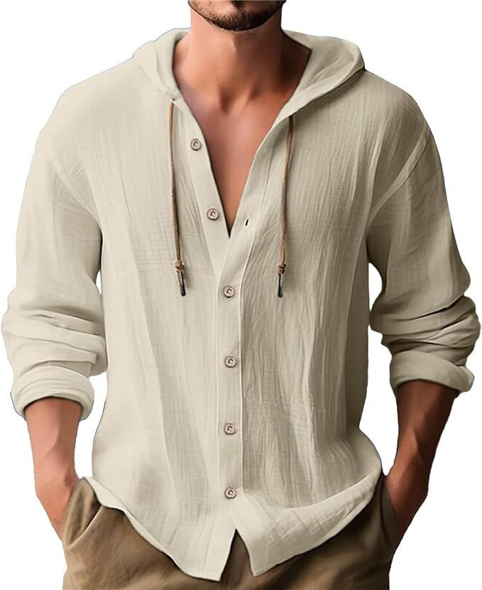 Men's Clothing Tops Sweatshirts Hoodies New Spring Summer Men's Hooded T-Shirt Solid Color Cotton Hemp Men's Casual Long Sleeve Top