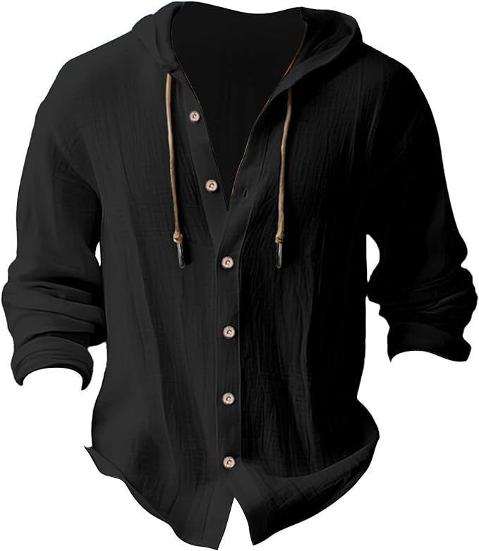 Men's Clothing Tops Sweatshirts Hoodies New Spring Summer Men's Hooded T-Shirt Solid Color Cotton Hemp Men's Casual Long Sleeve Top