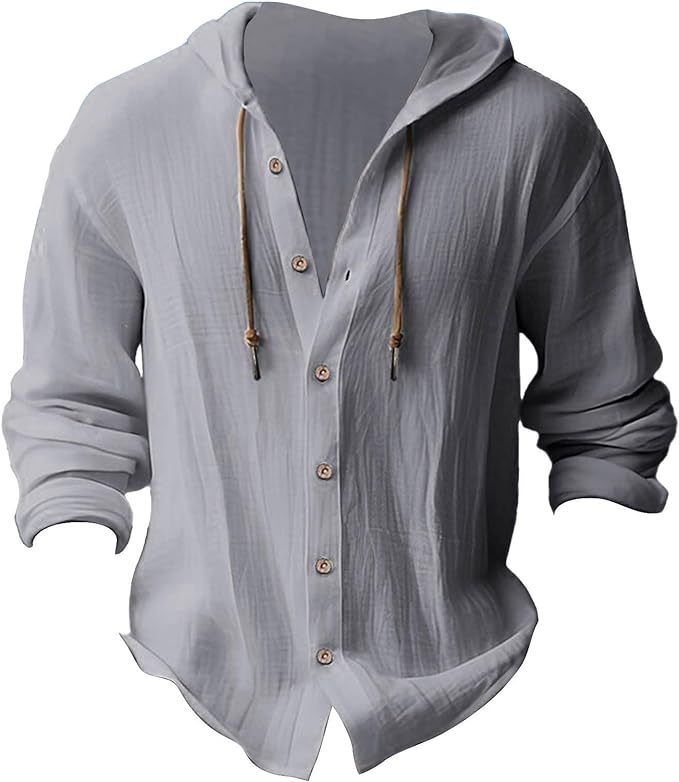 Men's Clothing Tops Sweatshirts Hoodies New Spring Summer Men's Hooded T-Shirt Solid Color Cotton Hemp Men's Casual Long Sleeve Top