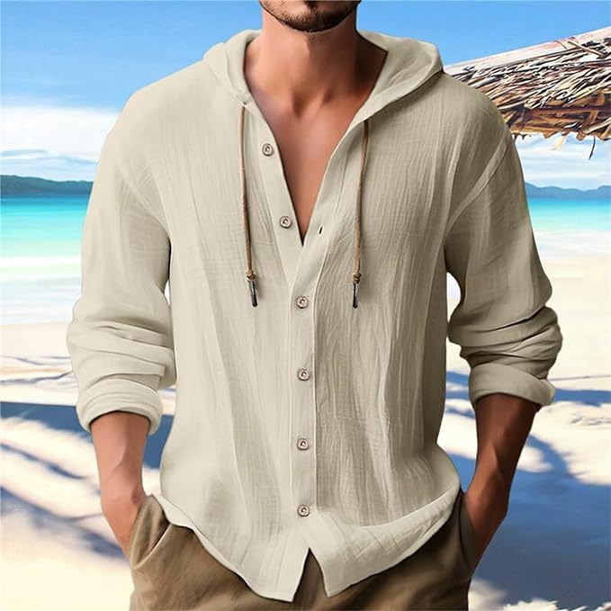 Men's Clothing Tops Sweatshirts Hoodies New Spring Summer Men's Hooded T-Shirt Solid Color Cotton Hemp Men's Casual Long Sleeve Top