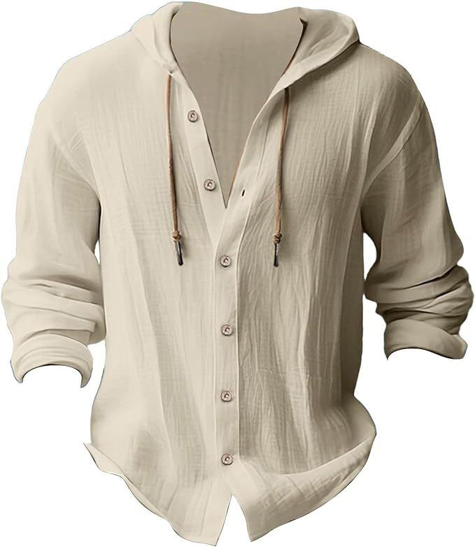 Men's Clothing Tops Sweatshirts Hoodies New Spring Summer Men's Hooded T-Shirt Solid Color Cotton Hemp Men's Casual Long Sleeve Top
