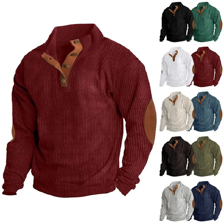 Men's Clothing Tops Sweatshirts Men's Outdoor Casual Long Sleeved Sportswear Stand up Collar Corduroy Sweatshirt