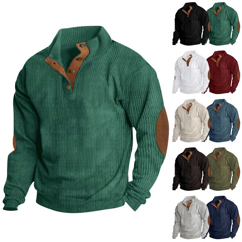 Men's Clothing Tops Sweatshirts Men's Outdoor Casual Long Sleeved Sportswear Stand up Collar Corduroy Sweatshirt