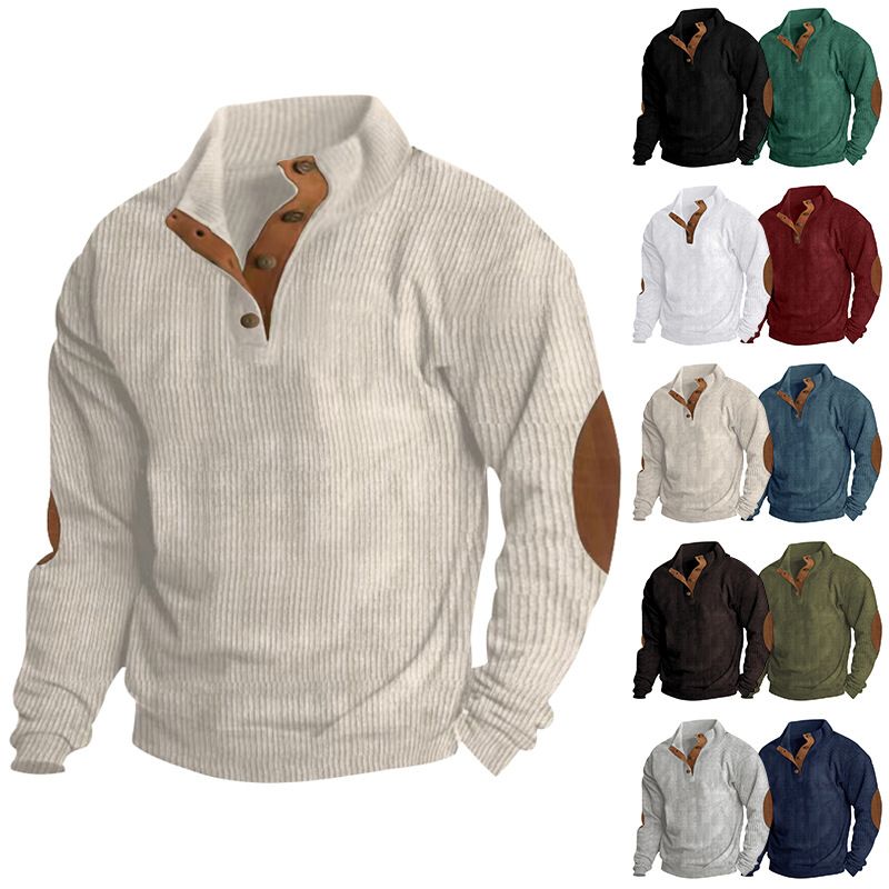 Men's Clothing Tops Sweatshirts Men's Outdoor Casual Long Sleeved Sportswear Stand up Collar Corduroy Sweatshirt