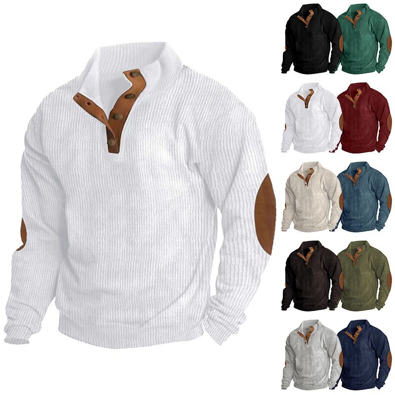 Men's Clothing Tops Sweatshirts Men's Outdoor Casual Long Sleeved Sportswear Stand up Collar Corduroy Sweatshirt