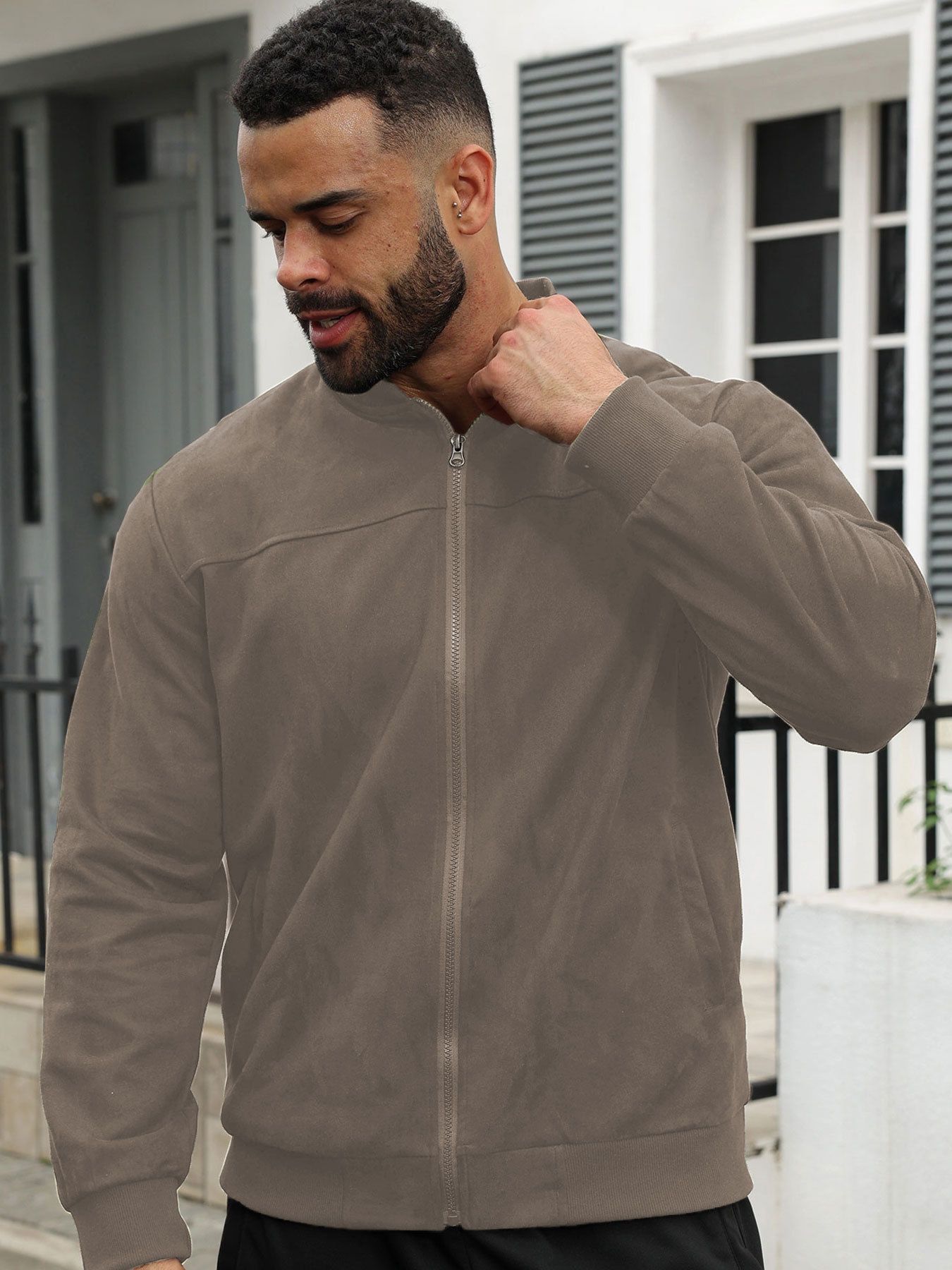 Men's Clothing Tops Jackets Coats Men's Fashion Casual Suede Lightweight Hoodie Jacket