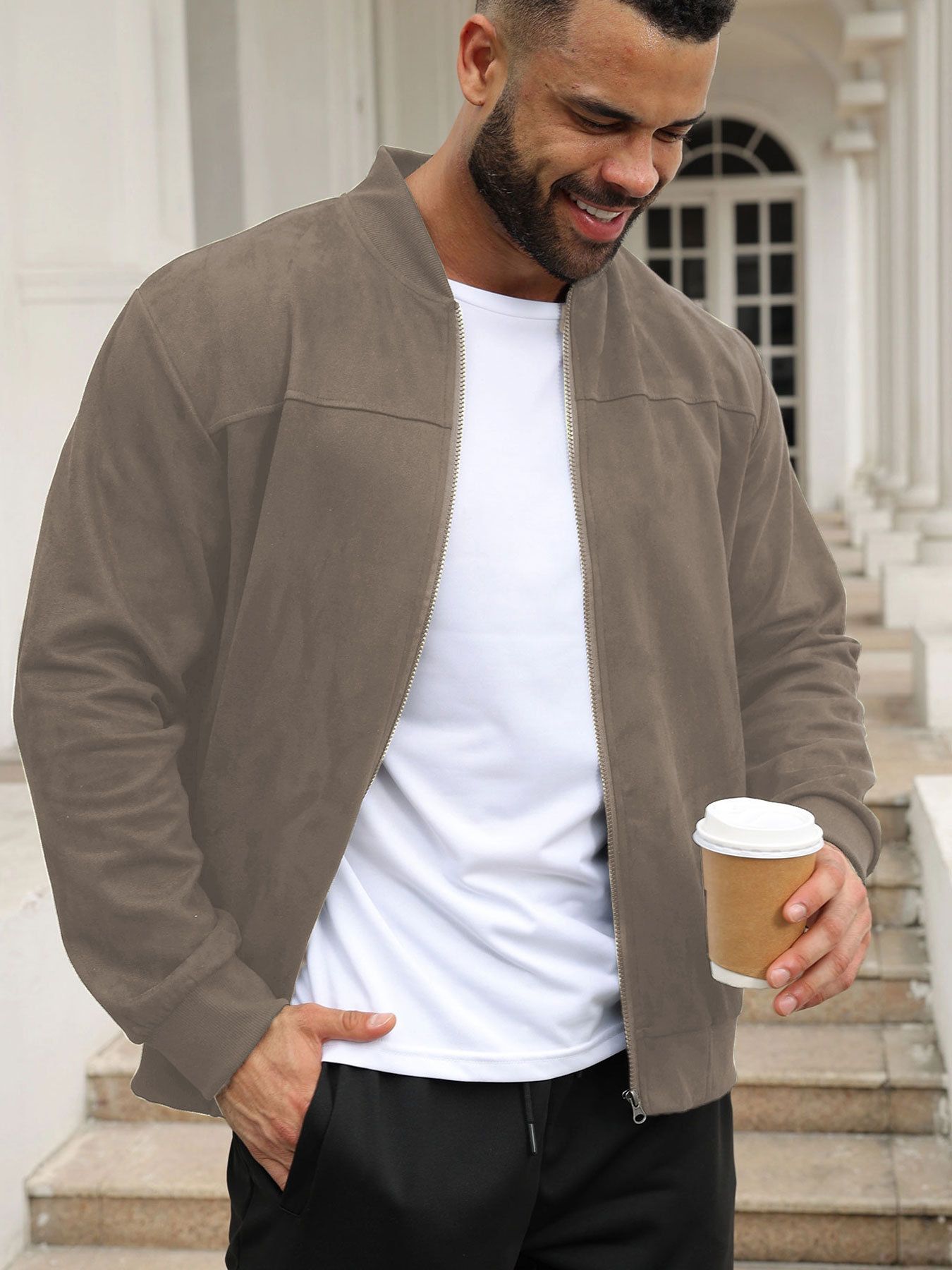 Men's Clothing Tops Jackets Coats Men's Fashion Casual Suede Lightweight Hoodie Jacket